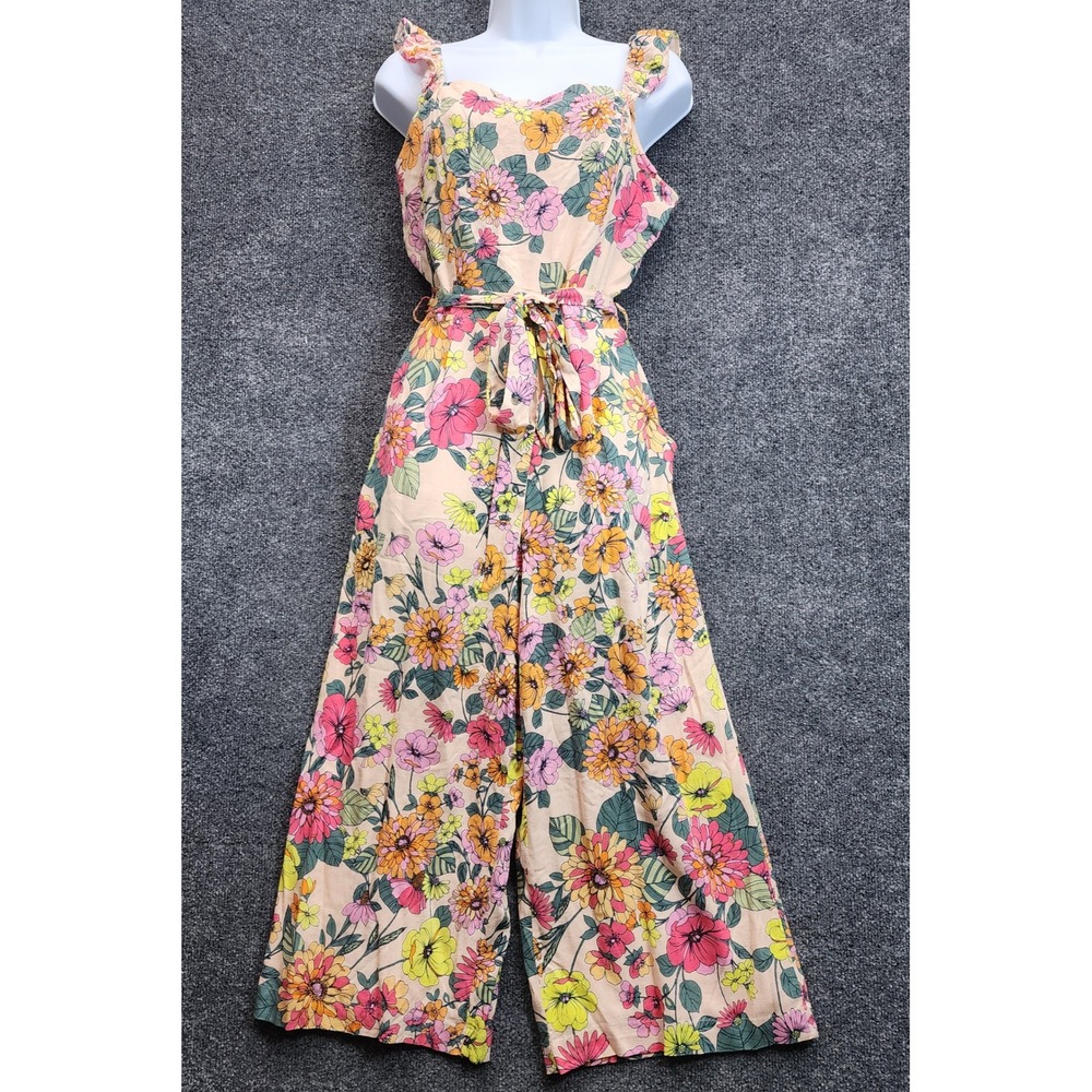 Baltic Born Gemma Women M Floral Boho Cottagecore Wide Leg Ruffle Rayon Jumpsuit